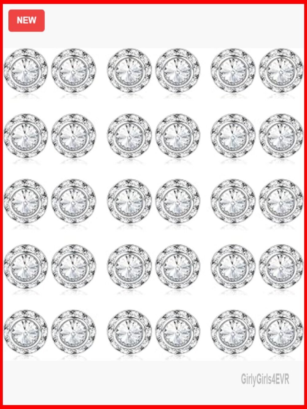 15 Pairs Stainless Steel Rhinestone Stud Earrings 15mm 20mm Dance Performance
